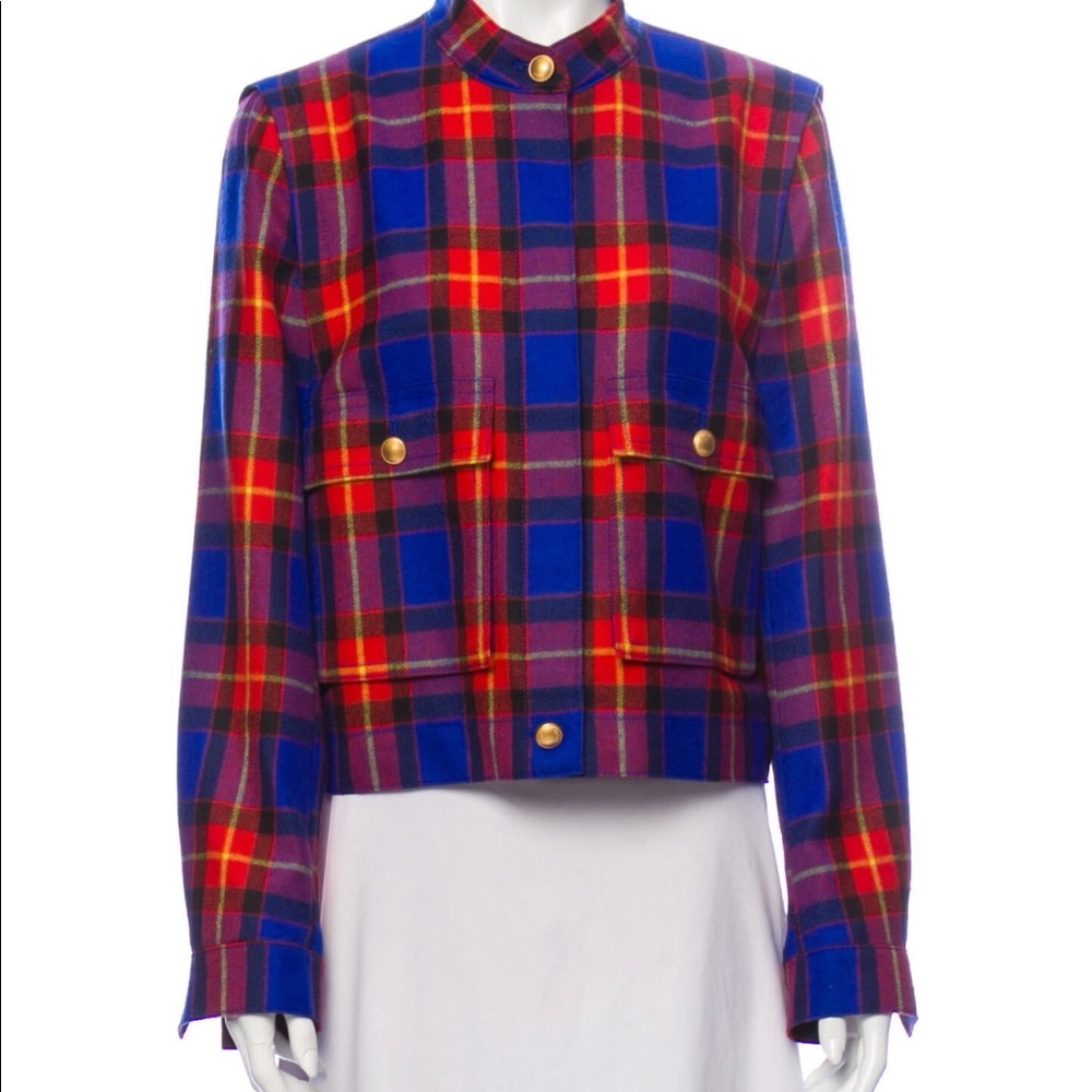 Escada Sport Virgin Wool Plaid Print Button-Up Blazer